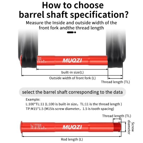 Oś przelotowa piasty koła rowerowego L171 M12x1.75 TL19 Muqzi F-24 Czarny