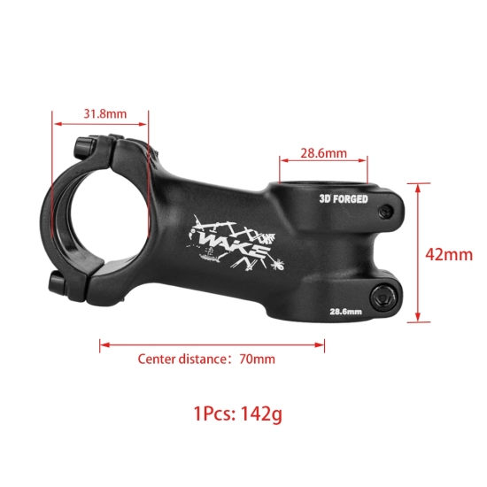 Mostek rowerowy +10° -10° 28.6x31.8mm 70mm WAKE SM034 Aluminium Czarny