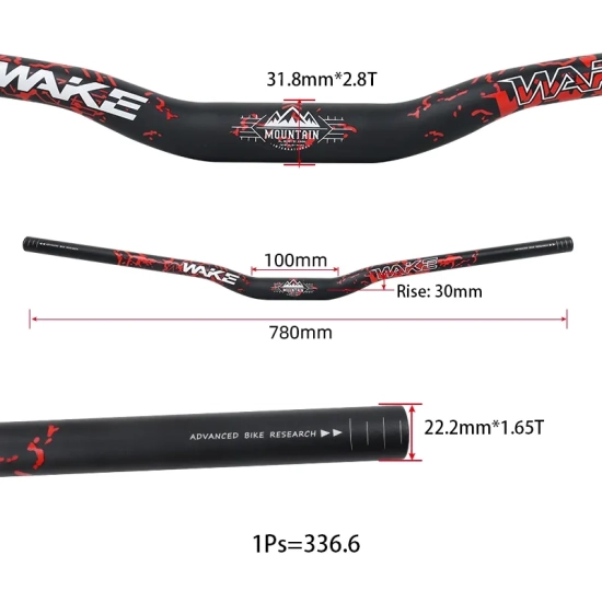 Kierownica rowerowa MTB Gięta 31.8x780mm Z opcją skrócenia WAKE AL330BT-28 Dragon Aluminium