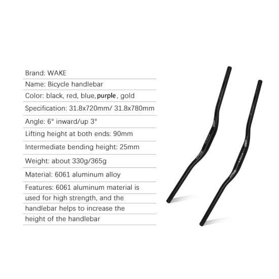 Kierownica rowerowa Gięta 31.8x720mm Z opcją skrócenia WAKE A021 Comp Aluminium