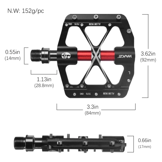 Pedały rowerowe 84x92mm 3x łożysko WAKE B258 Aluminium
